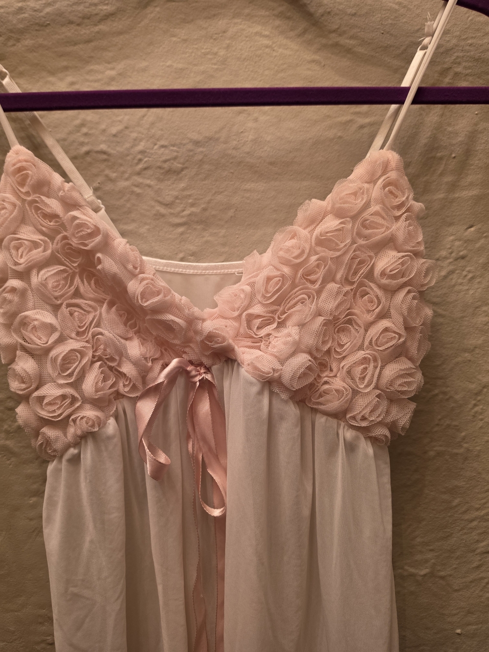 La Vie en Rose Pink Rosette Babydoll Nightgown Slip Dress S - Picture 2 of 10
